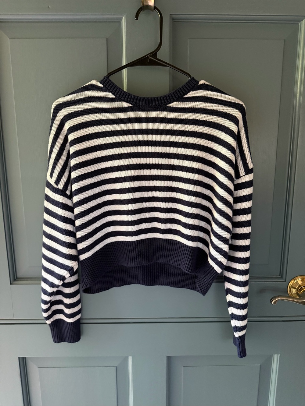 PINK Victoria’s Secret Navy & White Striped Cropped Sweater
